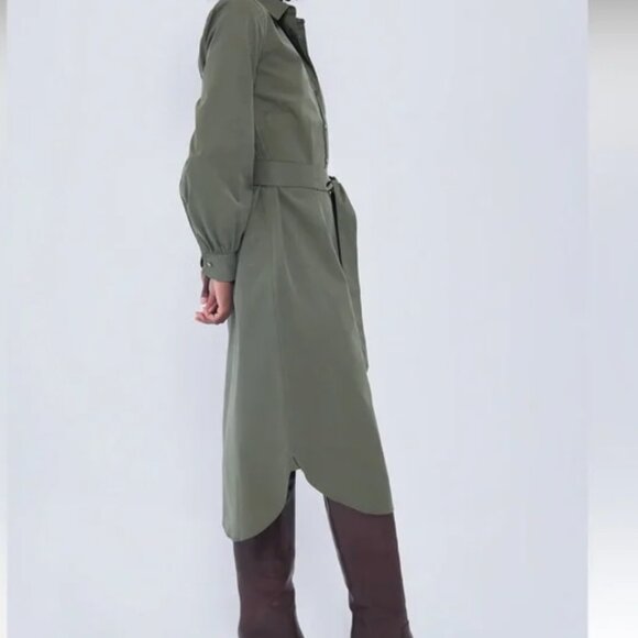 TUCKERNUCK Olive Lantern Sleeve Tory Midi Shirt Dress Olive Green Sz Large  $188